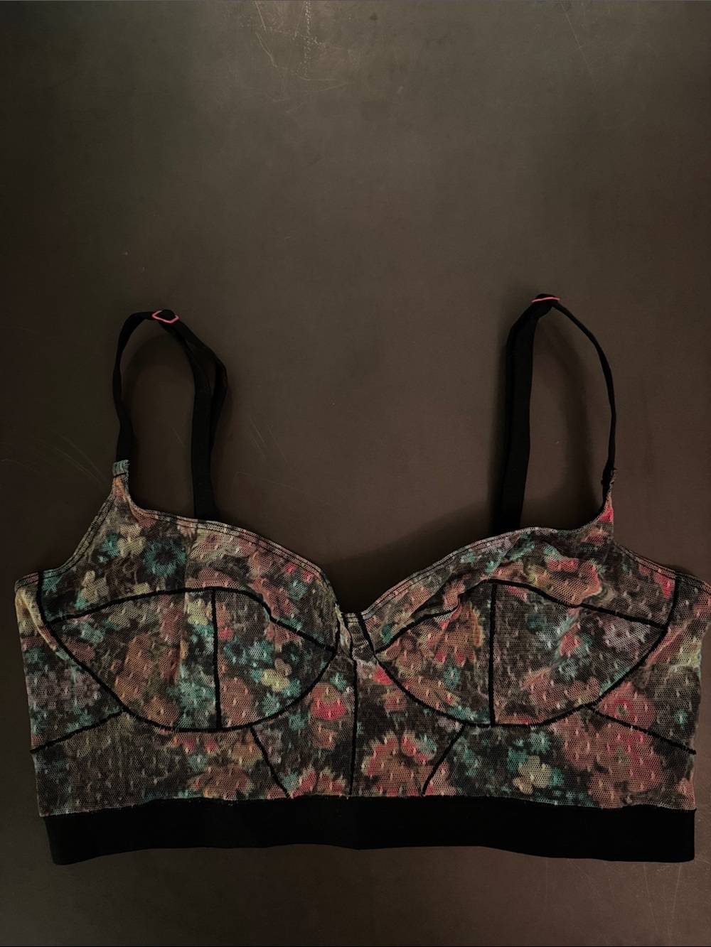 Longline Floral Lace Bralette with Black Trim